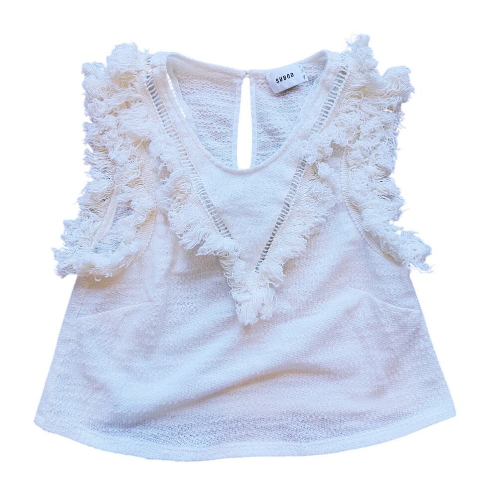 Suboo Western Boho Fringe Sleeveless Tank Top Size 0 White Coastal Cowgirl Indie